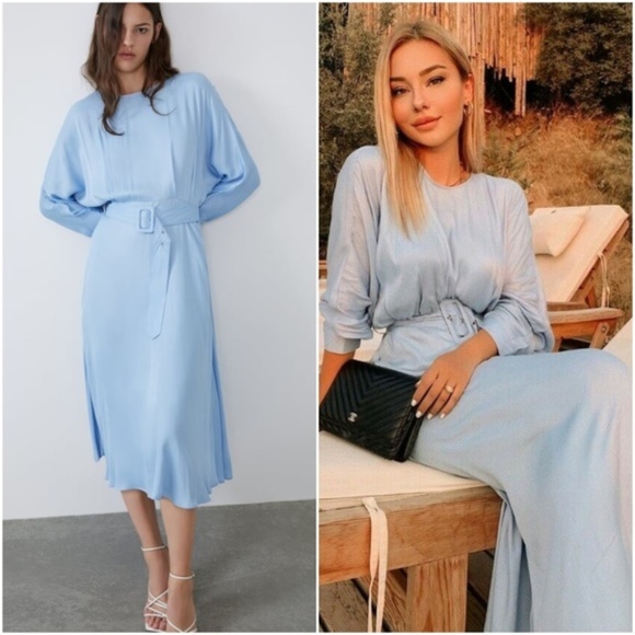 Zara Baby Blue Silky Satin Effect Midi ...